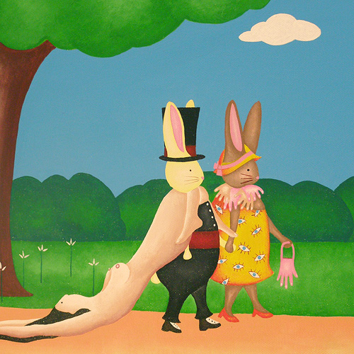rabbits walking in the park